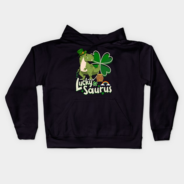 st patricks day dinosaur Kids Hoodie by Jandjprints